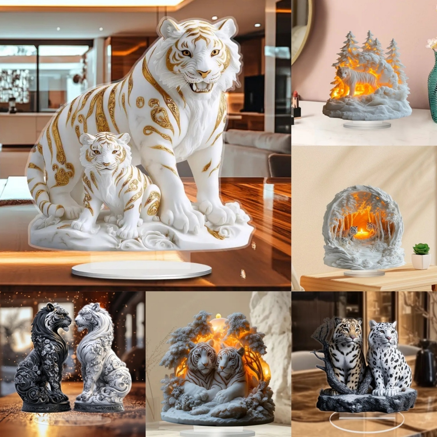 Home Cinema Classic - Two Tigers Statue,2D Flat Animals Acrylic