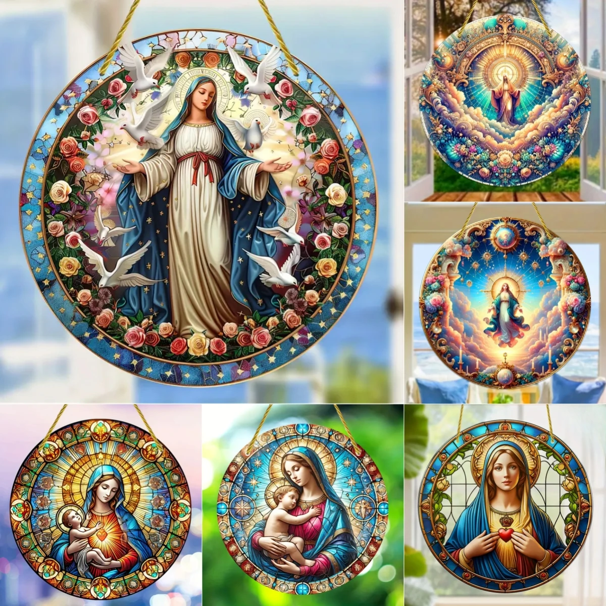Home Cinema Classic - Christian Religion Mary Suncatcher,Translucent Stained Window